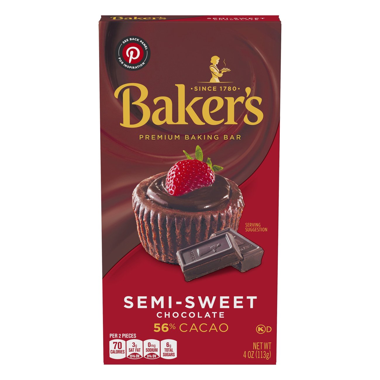 Baker's Semi-Sweet Baking Chocolate Bar 56% Cacao 113g