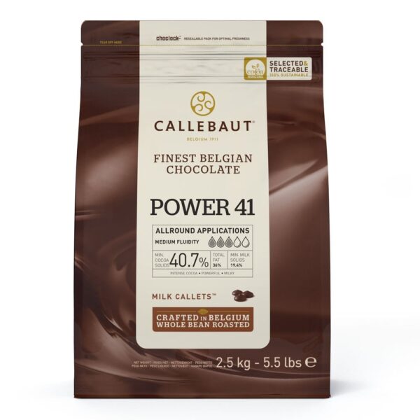 Callebaut Power 41 40.7% High Cocoa Milk Chocolate Callets 2.5kg Bag