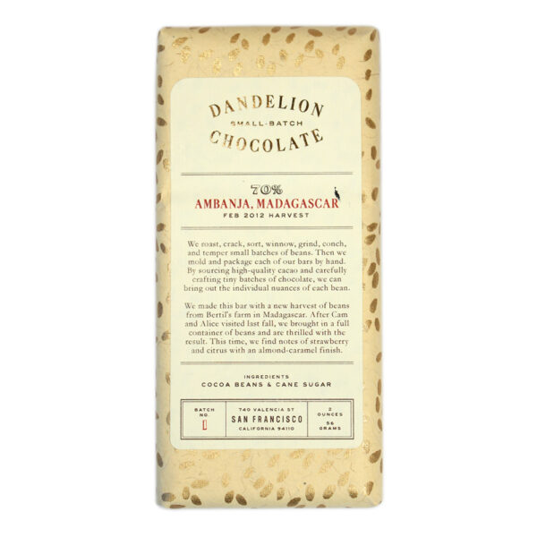Dandelion Chocolate Bean-to-Bar 70% Ambanja, Madagascar 56g - Image 4