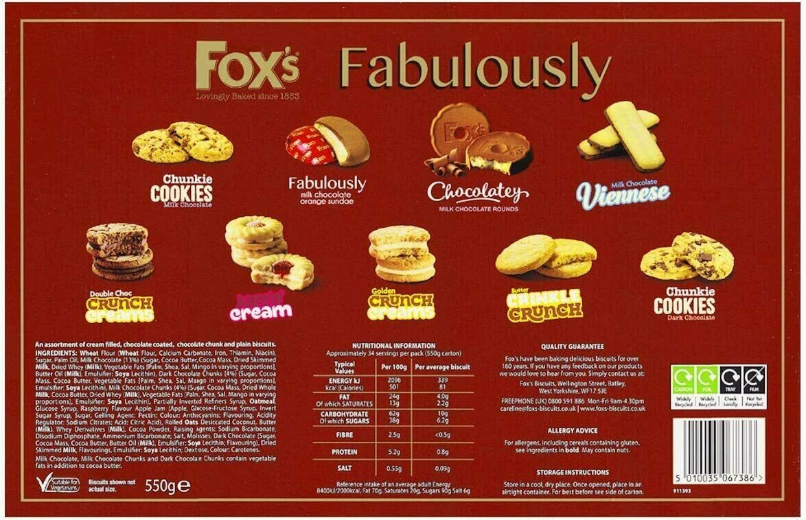 Fox's Fabulous Chocolate Biscuit Selection Assorted 550g Tin