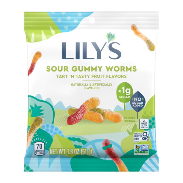 Lily's Sugar-Free Gummy Worms Sour 50g Bag - Image 2